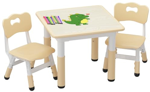 Kids Table and 2 Chairs Set, Height Adjustable Toddler Table and Chairs Set