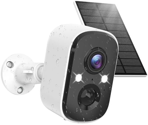 MISECU 2K säkerhetskameror trådlös utomhus, sol utomhuskamera trådlös med PIR mänsklig detektion, dubbla spotlights, mörkerseende, 2-vägskommunikation, IP66 vattentät, 2,4 GHz Wi-Fi,