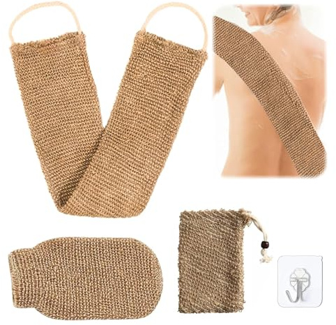 EnixwH 2 Guante Exfoliante Corporal, Manoplas Baño de Yute, Correa Exfoliante Espalda con Manopla Exfoliante Corporal, Para La Piel Muerta de La Cara del Cuerpo Mujeres Hombres (Marrón)