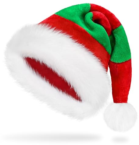 benpen Elf Hat for Adults Kids Father Christmas Santa Claus Hat,Luxury Novelty Plush Xmas Headwear, Velvet Comfy Funny Santa Outfit for New Year Festive Holiday Party