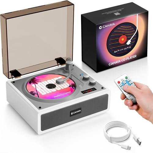 CAHAYA Lecteur CD portable pour usage domestique avec haut-parleurs Hi-Fi doubles intégrés, télécommande et connexion pour téléphone et PC Parfait comme cadeau