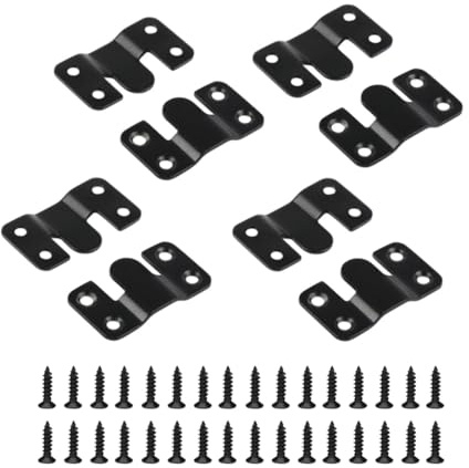 4 Pairs Interlocking Flush Mount Bracket Picture Hanging Hooks Stainless Steel Heavy Duty Photo Frame Hook Large Picture Hanger Buckle Furniture Connector Headboard Wall Mounting Hardware（Black）