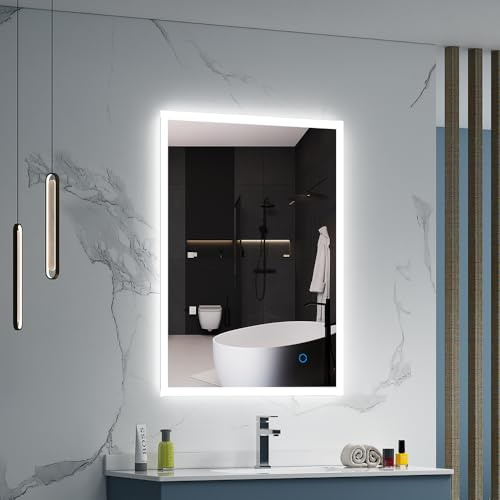 Quavikey® Bathroom Mirror with LED Lights, 3-Color Dimmable Illuminated Mirror with Defogger for Makeup and Shaving, IP44 Waterproof for Steamy Showers, Wall Mounted, 500 x 700mm