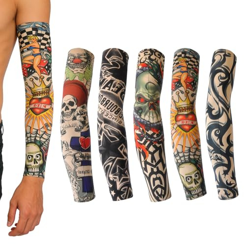 AXKIIN Tatueringsärmar utomhus UV skydd arm tatuering armstrumpa nylon tatuering strumpa för rockstjärna kostym karneval fest, 5 stycken för vuxna, One size