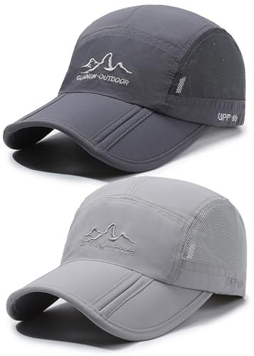 AYPOW 2 Packs Gorra de BéIsbol de Transpirable para Hombre, Gorra Running Al Aire Libre de Secado Rápido Con Vista Plegable, Malla Ligera Ajustable Sombrero de Protección Solar Viseras Verano