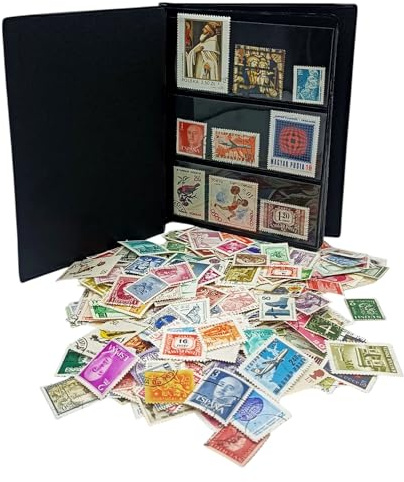 IMPACTO COLECCIONABLES – 500 European Stamps Collection with Included Album (5.5 x 7 x 0.4 in) | Enhance Your philatelic Collection with Authentic postmarked Stamps in a Compact and Elegant Album