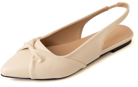 Gicoiz Ufficio Piatto Scarpe Appuntito Donna Lavoro Slingback Dolly Scarpe Comodo Ballerine Sposa Bowknot Pumps Ballerina Senza Chiusura Beige Numero 32 EU