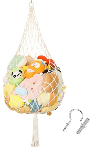 Stuffed Animal Storage Hammock Plushie Net 60-inch Stuffed Animal Net Corner for Kids' Wall Room Decor Hanging Toy Storage Plushie Net Organizer Holder Kids Baby Nursery Wall Bedroom Home Decor (L)