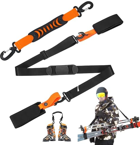 2 st skidrem, vinter-skidbärarremmar, midja per stivali da sci, justerbar axelrem för snowboard, skidhållare, nylonremmar för skidor, skidbärare