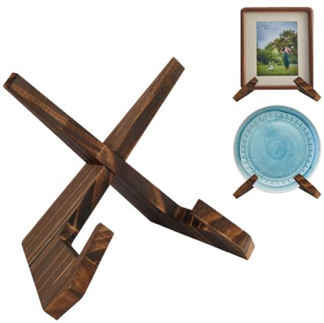 Kaelaxroy Soporte para Platos de Madera 16,6 cm, Expositor Decorativo para Platos, Marcos de Fotos, Libros y Colecciones, Caballete de Mesa para Exhibición y Decoración del Hogar