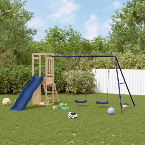 mzdioop Torre de juegos de madera maciza de pino con columpio, tobogán ondulado, estructura de escalada y caja de arena, juguete de jardín para niños de 3 a 8 años, parque infantil al aire libre con