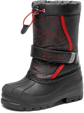 DREAM PAIRS pojkar flickor vinterstövlar barn snöstövlar mitten av vaden vattentäta barnstövlar, Svart/rött, 11 Little Kid