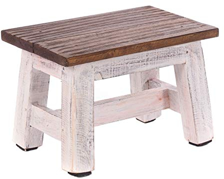DESIGN DELIGHTS Holz HOCKER Monte | 30x20x21 cm (BxTxH), Mahagoni Massivholz | Rustikaler Blumenhocker, Pflanzenhocker, Beistellhocker, Dekohocker, Schemel | Farbe: 05 weiß-Natur