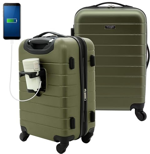 Wrangler Smart Spinner Hardside Luggage, 22-Inch Carry-On, Olive Green