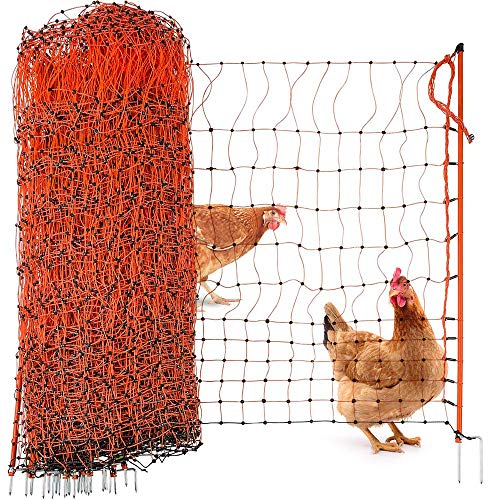 50m Hundezaun, Katzenzaun, Hühnerzaun, Geflügelzaun, Geflügelnetz 106cm, orange, Doppelspitze mit Strom - Mobiler Elektrozaun Hühner, Hunde & Katzen