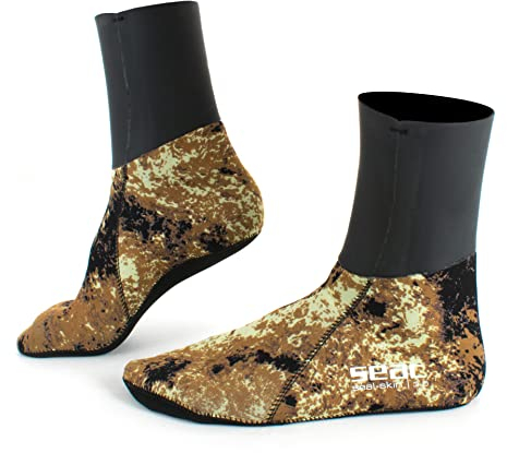 Seac Seal Skin, Camouflage 3 mm Neopren Socken, wärmende Socken für Freediving und Speerfischen, camo braun