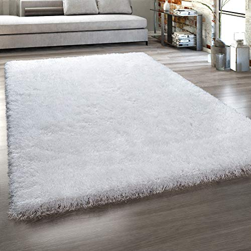 Paco Home Hochflor-Teppich, Shaggy Mit Glanz-Effekt, Einfarbig in versch. Farben u. Größen, Grösse:140x200 cm, Farbe:Weiß
