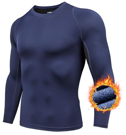 AMZSPORT Maglia Compressione Uomo Termica Maglietta Manica Lunga Traspirante per Palestra Corsa Ciclismo, Blu M