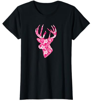 Tête de cerf rose fleur d'hibiscus chasse chasse floral T-Shirt