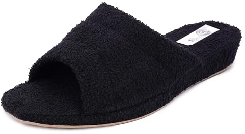JOMIX Zapatillas Casa Mujer Rizo con Cuña Pantuflas de Toalla Abiertas Ligeras y Cómodas Plantilla Acolchada Suela Antideslizante Lavables en Lavadora para Uso Diario