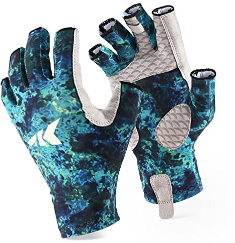 KastKing La Sal Fishing Gloves UPF50+ Sun Gloves UV Protection Fingerless Gloves Men Women for Outdoor, Kayaking, Rowing, Paddling, Canoeing, Hunting