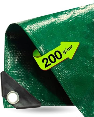 Bâche de Protection Imperméable - Verte, 3 x 3 m, 200 g/m², Avec Œillets pour Tapis de Tente, Camping et Chantier