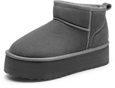 DREAM PAIRS Botas Nieve con Plataforma Mujer Botines de Invierno con Plantilla de Espuma Viscoelástica Suela Ligera y Antideslizante FuzzyClassic,Size 40.5,Gris,SDSB2427W