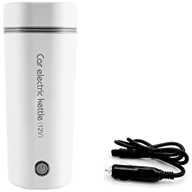Felenny Tasse électrique de voyage portable 12 V 80 W Bouilloire électrique compacte de voyage avec doublure en acier inoxydable 304 pour eau chaude, café, thé, lait pour bébé/400 ml, opération à une