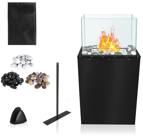 NAIZY Bioethanol Kamin Indoor Outdoor Feuersäule mit Edelstahl Sockel & Gehärtetes Glas & Explosionsgeschützter Stein Stand-Etanol-Kamin Standkamin, Type B