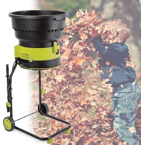 Trituradora de hojas eléctrica de 2500 W, trituradoras y trituradoras de 8000 rpm con cable de alimentación de 40 m, diámetro de embudo 54 cm y capacidad de 208 l/min, con ruedas y bolsa recolectora