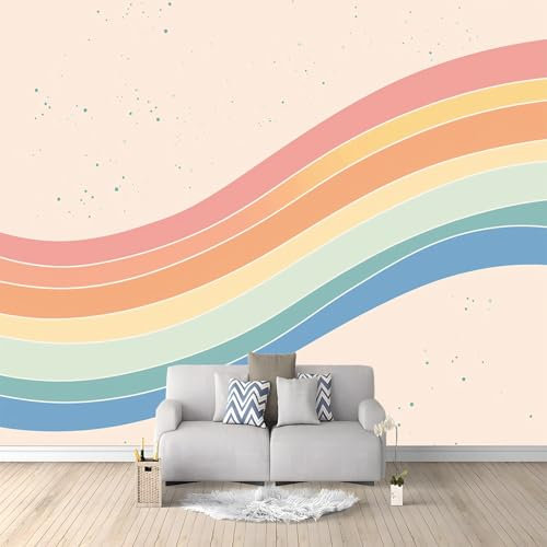 Papel pintado mural Línea de arcoíris curva papel pintado no tejido Amarillo Adecuado para habitación infantil, salón y dormitorio 250 x 175 cm papel pintado mural