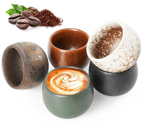 Espressotassen 5er set 50ml, Hochwertige Espresso Tassen aus Steingut, Keramik Handgefertigt Porzellan Espressotassen, Hitzebeständig, dickwandig, spülmaschinenfest, Modernem Elegantes Design