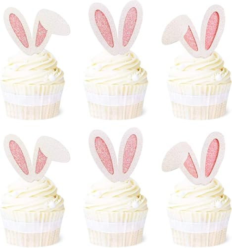 Decorazioni Torta Pasqua, Pasqua Cupcake Toppers, Toppers per Torta Orecchie da coniglio, Decorazione Torta Coniglietto, Decorazioni Pasquali per Compleanni, Baby Shower, Feste Pasquali (C)