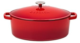 Gerlach 1760 Gusseisenpfanne 5,5 l Gusseisen Bräter Mit Deckel Cocotte Für Alle Herdarten Backofen Rot Natur Iron
