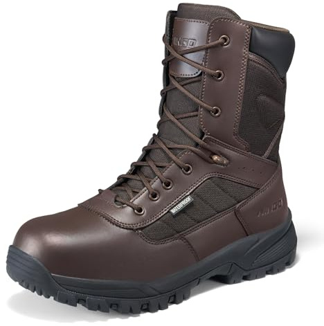 NINGO Composite Toe Boots for Men, Waterproof Work Boots with Side Zipper, Non Slip and Puncture Proof Protection, Lightweight Design, 8'' Leather Safety Shoes for Construction, Industrial, Outdoor