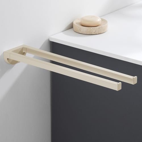 Auralum Handtuchhalter Schwarz 40 cm Edelstahl Wandmontage, 180° Drehbar und Klappbar, Doppelstange Zweiarmig für Bad & Dusche, mit Montagezubehör (Weiß)