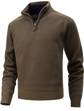 CoXuantion Maglioni da Uomo 1/4 di Zip Soft Warm Pullover Invernale Lavorato a Maglia Sweater Collo Alto Caldo in Pile Maglioni Slim Fit Maglione Maniche Lunghe XL,Khaki