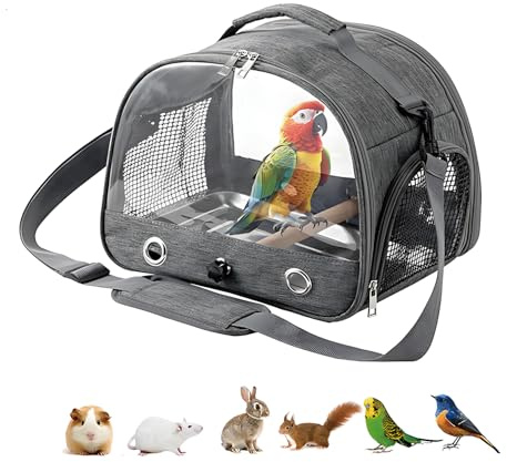 Borsa Da Viaggio Per Uccelli, Trasportino Da Viaggio Per, Borsa Per Uccelli Con Asta e Vassoio In Acciaio Inox, Trasportino Portatile Per, per Pappagalli, Piccoli Animali, Grigio