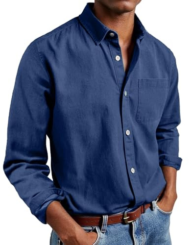 Neteson Camicia Uomo Manica Lunga Camicie Casual Elegante con Bottoni | Camicia Lavoro Vestibilità Regolare Maglietta Shirts Tinta Unita Slim Fit