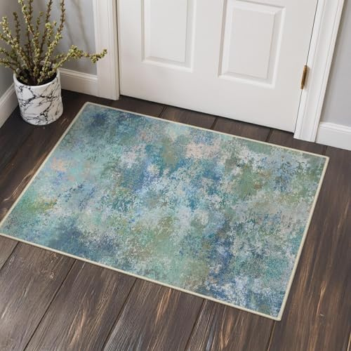 GENIMO Alfombra Salon Moderna, Cocina Lavable Antideslizante, Alfombra Pelo Corto para Dormitorio,Hall Entrada,Pasillo,Verde Azur,60x90 cm