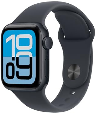 Apple Watch SE 3 GPS 40 mm med boett i aluminium midnatt och sportband i midnatt M/L. Tränings- och sömnmätare, pulsmätare, skärm som alltid är på, vattentålig