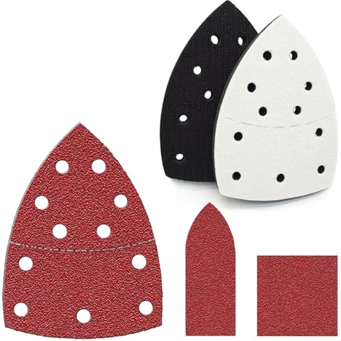 FOWOK 150pcs Detail Sander Sandpaper and 2pcs Sanding Interface Pad for Mouse Sander, 40 80 120 180 240 Grit Sanding Sheets, Sander Pads -FDS152