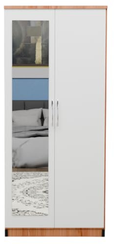 2 Door Wardrobe with Mirror – Ready Assembled wardrobe - Freestanding Bedroom Storage Cabinet with a shelf and Hanging Rail, 78W x 184H x 50D cm - Multiple Colours Available (Oak & White)