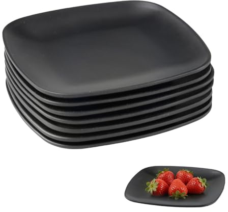 WakiHong Set di 8 piatti piani neri 14×14 cm opaco in gres porcellanato, piatti da torta, stoviglie per colazione, pranzo, caffè e pane da sera, torte, pane, insalata, snack
