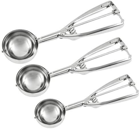 Juego de 3 cucharas medidoras para masa de galletas de acero inoxidable con liberación de gatillo – tamaños de 1, 2 y 3 cucharadas – cucharas versátiles para hornear cupcakes, servir helados
