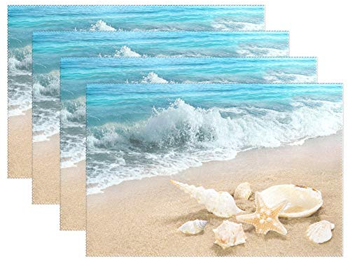 FFY Go Platzdeckchen Strand Strand Strand Meer Tischmatten Esstischmatten Wasserdicht Antirutsch Antihaft Hitzebeständig Weihnachten Dekoration 4 Stück