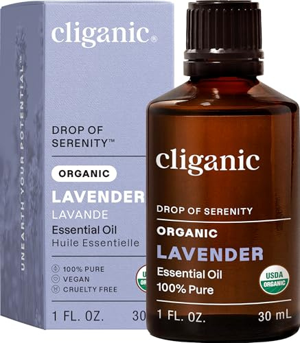 Cliganic USDA Organic Lavender Essential Oil, 100% Pure Natural Undiluted, for Aromatherapy Diffuser | Non-GMO Verified 1oz