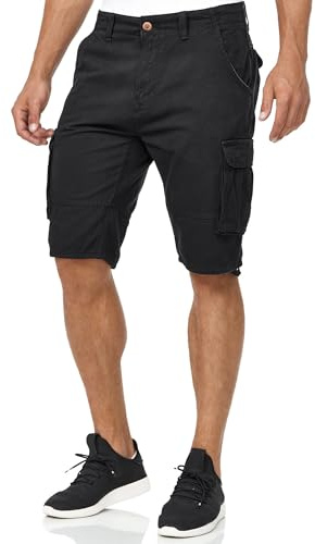 Indicode Herren Blixt Cargo Shorts mit 6 Taschen und Gürtel aus 100% Baumwolle | Männer Black, M