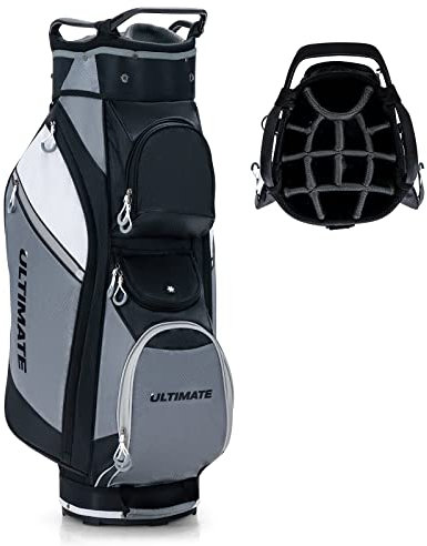COSTWAY Golfbag, leichtes Golf Cart Bag, mit Regenhaube, 14er Einteilung von Schlägerfach, auch zur Nutzung auf Golf Trolley und Golf Cart, 7/8 Reißverschlusstaschen (SP37829 Schwarz Grau)