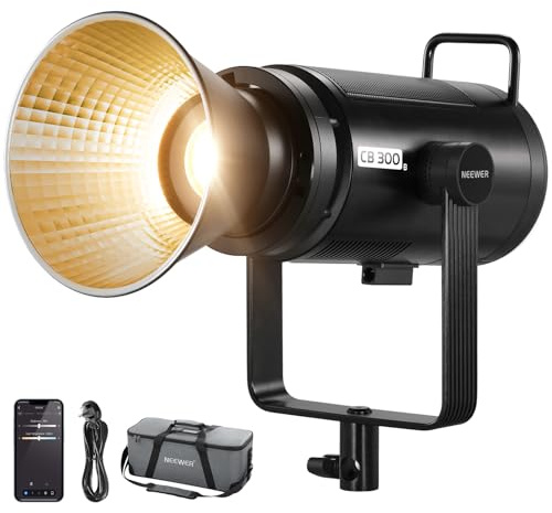 NEEWER CB300B 320W LED Video Light with 2.4G/APP Remote Control, All Metal Bi Color COB Continuous Output Lighting with Bowens Mount 150000lux/1m 2700K-6500K CRI/TLCI97+ 12 Effects for Video